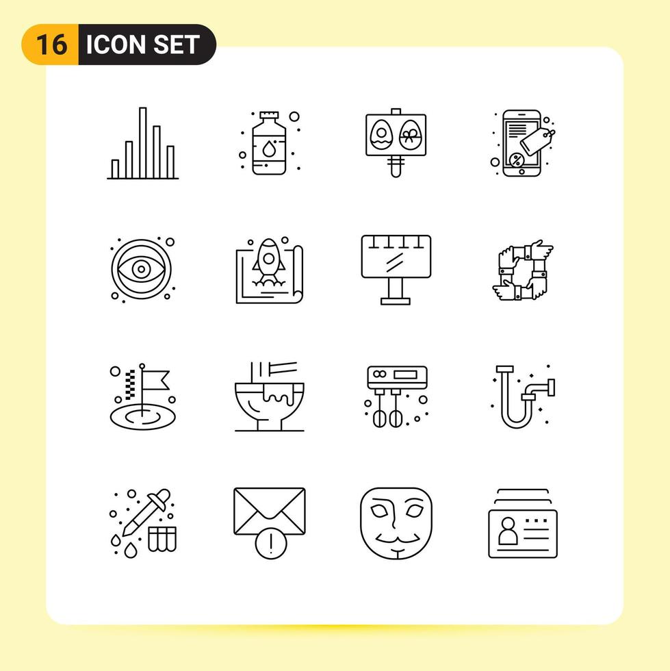 Pack of 16 creative Outlines of graphic design egg seo tag connect Editable Vector Design Elements