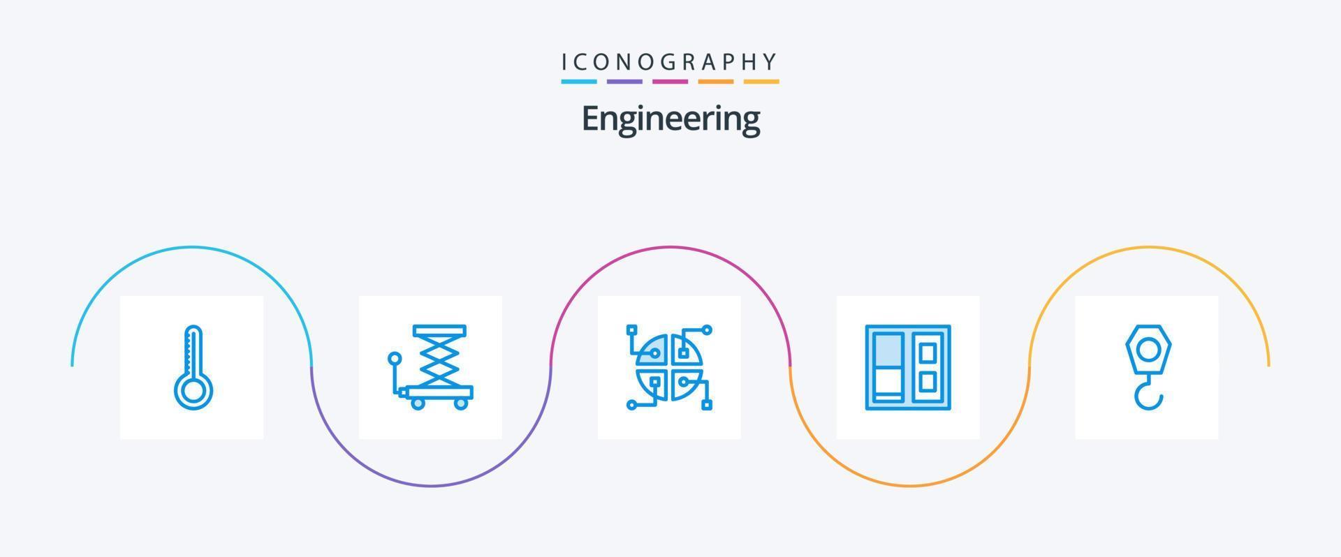 paquete de iconos de ingeniería azul 5 que incluye . gancho. red. grua. puerta vector