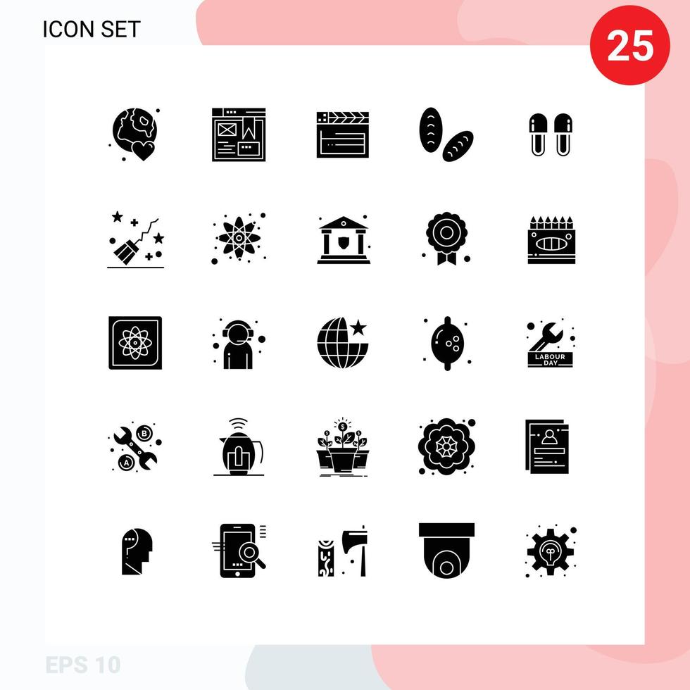Set of 25 Modern UI Icons Symbols Signs for cosmetics food website bread video Editable Vector Design Elements