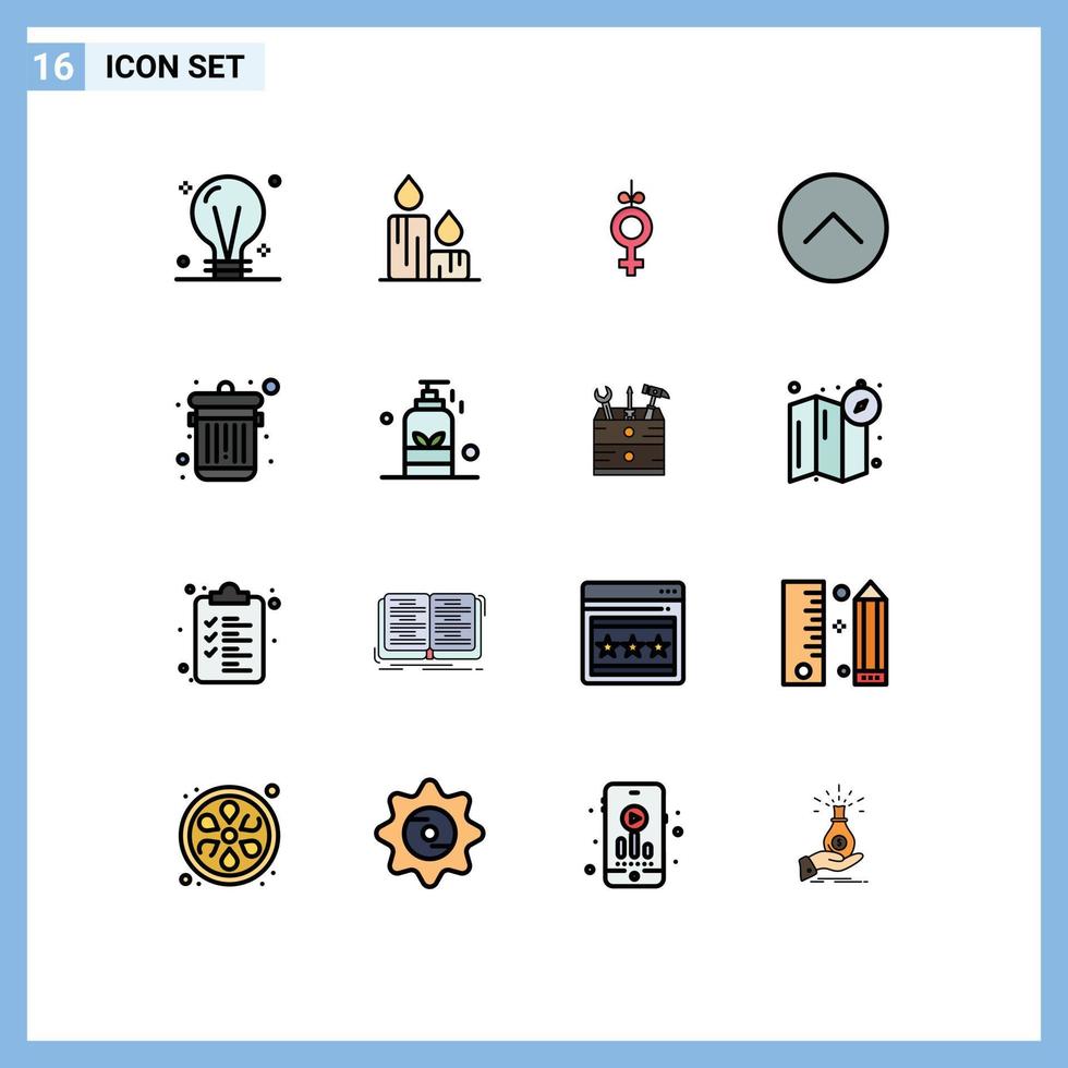 Flat Color Filled Line Pack of 16 Universal Symbols of dustbin multimedia nature media player up Editable Creative Vector Design Elements