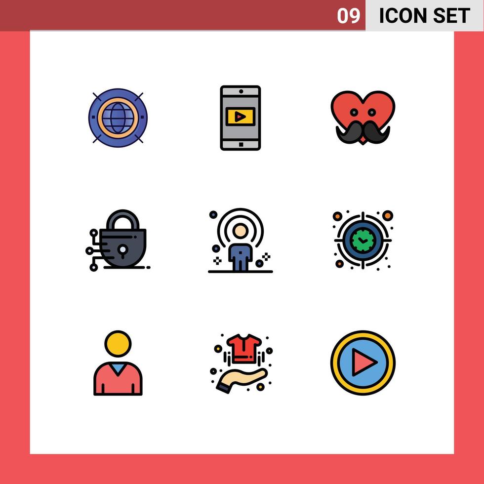 User Interface Pack of 9 Basic Filledline Flat Colors of people customer dad technology digital Editable Vector Design Elements