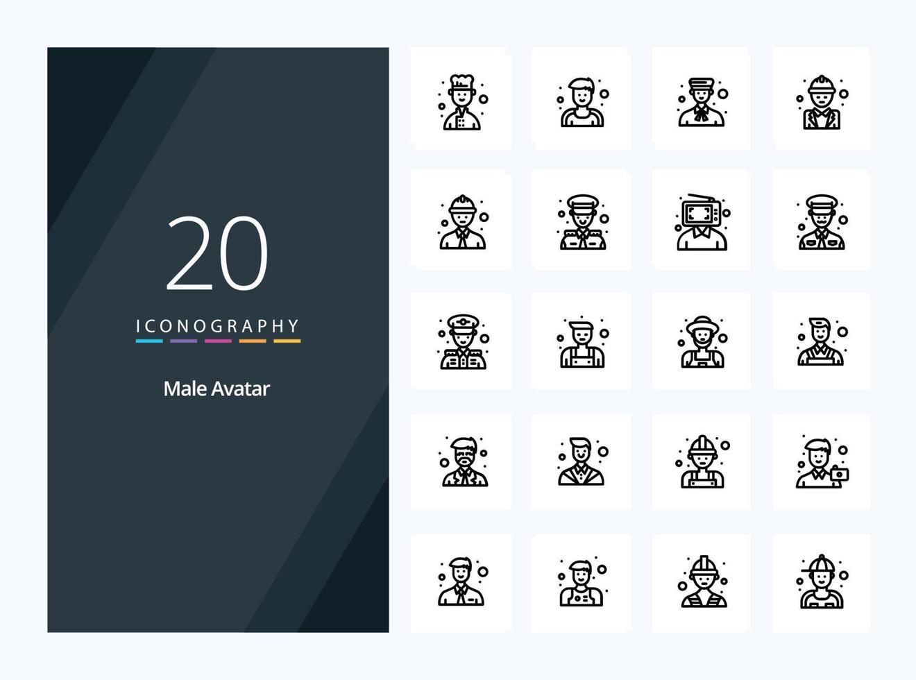 20 Male Avatar Outline icon for presentation vector