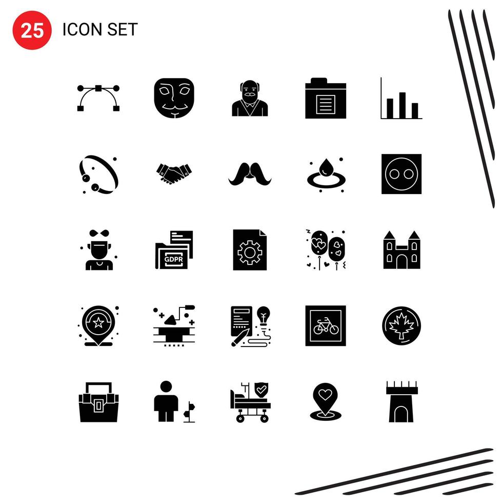25 Universal Solid Glyph Signs Symbols of fashion moderate old man graphic folder Editable Vector Design Elements