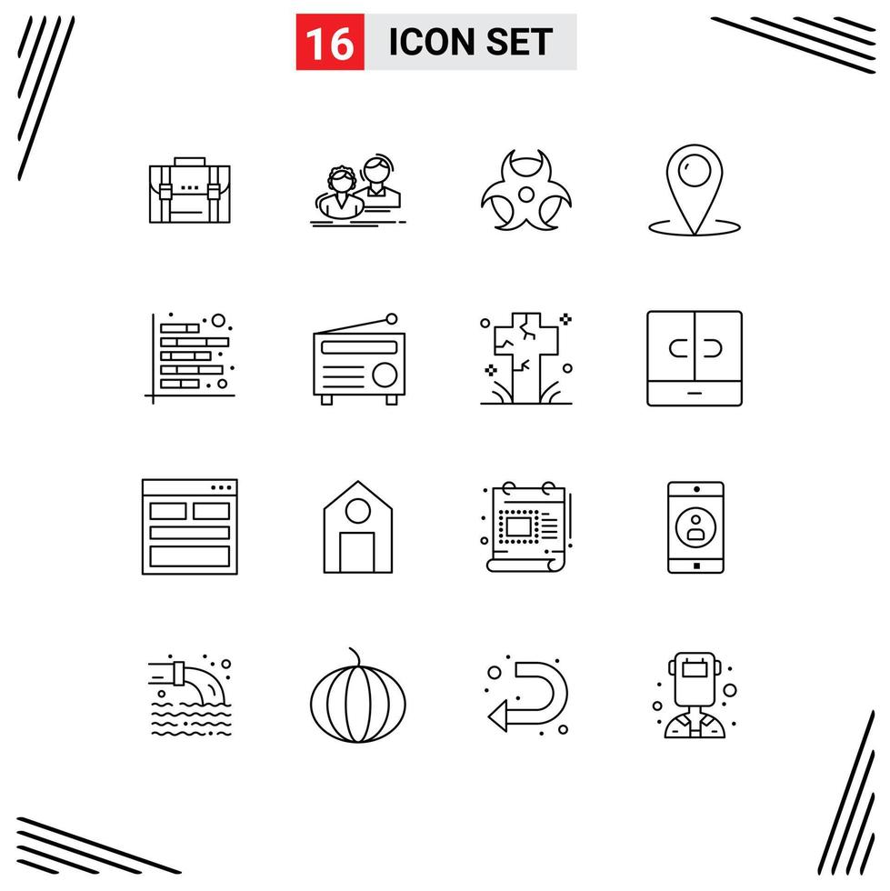 Group of 16 Modern Outlines Set for customer location employee science education Editable Vector Design Elements