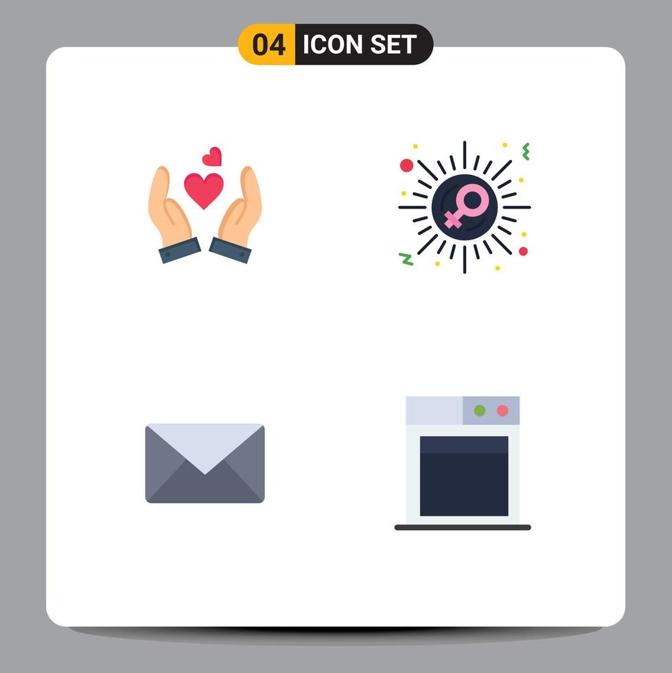 paquete de iconos planos de 4 símbolos universales de correo manual boda mujer sms elementos de diseño vectorial editables vector