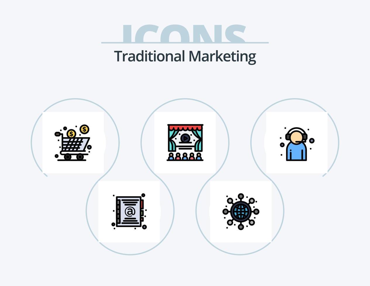 Traditional Marketing Line Filled Icon Pack 5 Icon Design. . price. networking. barcode. notepad vector