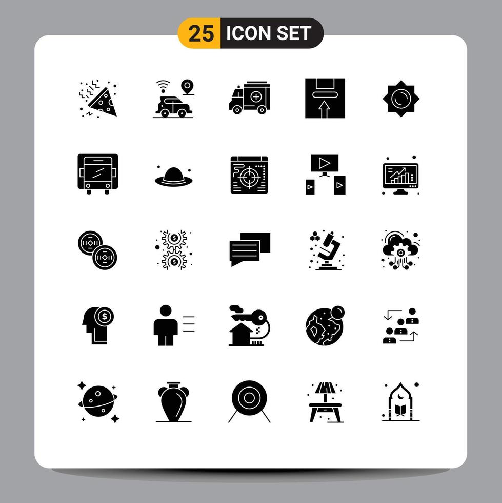 Set of 25 Commercial Solid Glyphs pack for greece sun medical package handle Editable Vector Design Elements