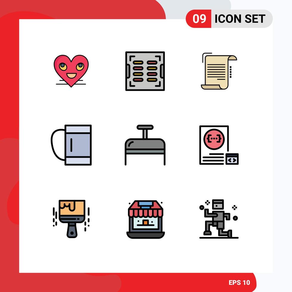 9 Universal Filledline Flat Colors Set for Web and Mobile Applications bag duffle drainage bag paper Editable Vector Design Elements