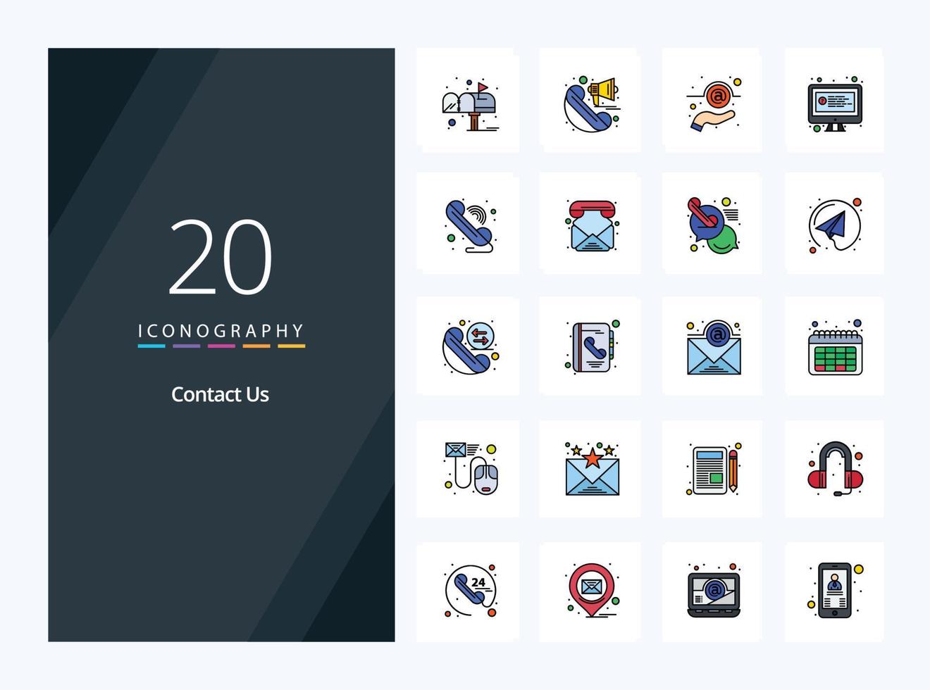 20 Contact Us line Filled icon for presentation vector