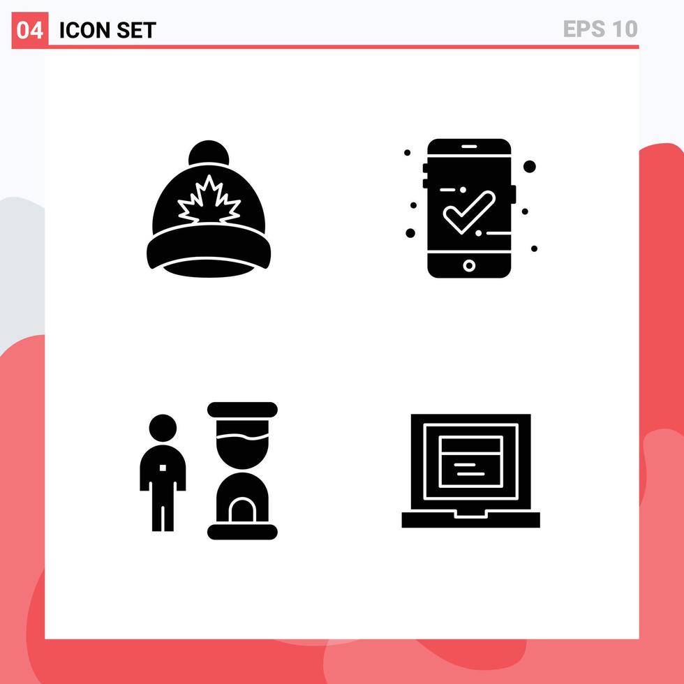 Group of 4 Modern Solid Glyphs Set for hat management canada mobile access person Editable Vector Design Elements
