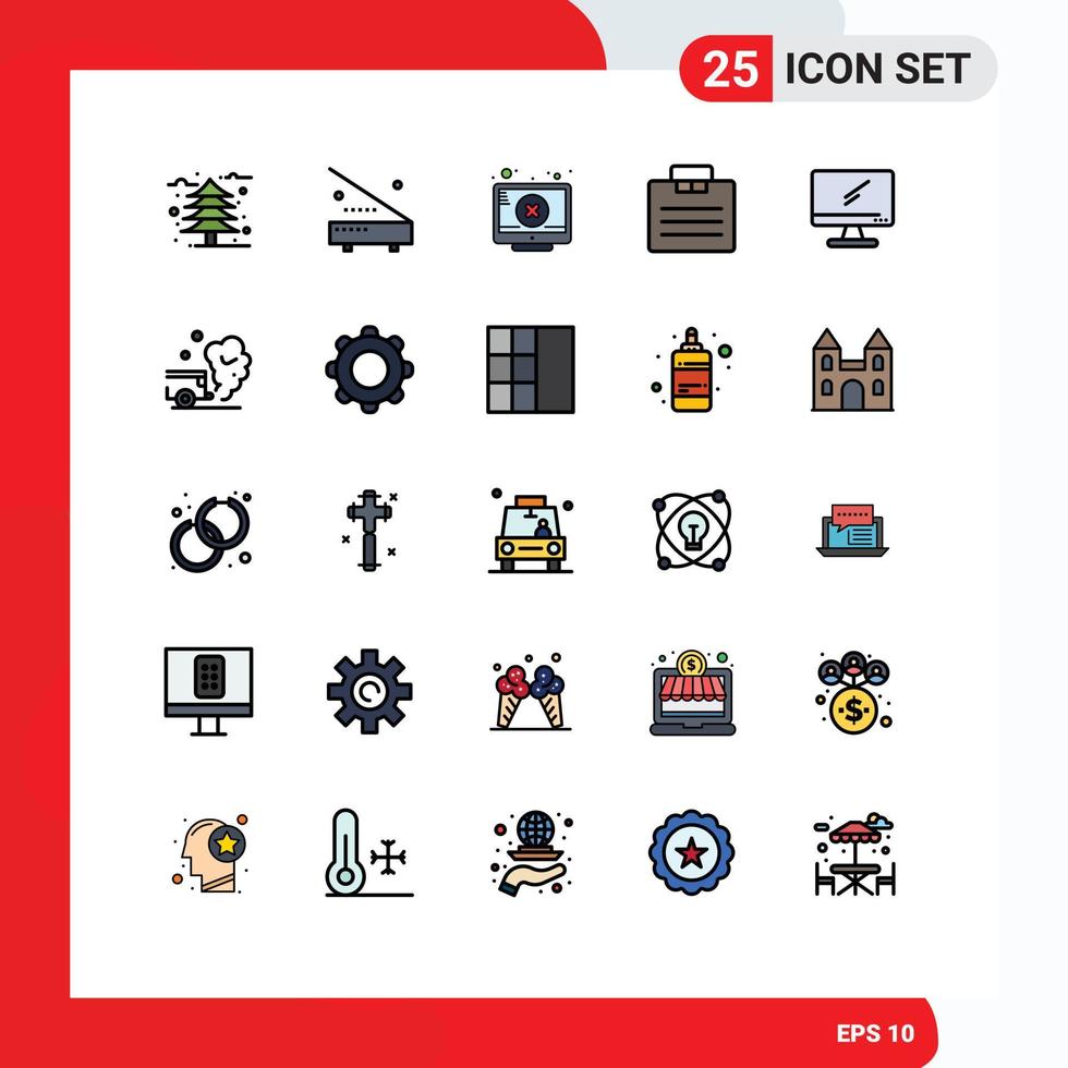 Group of 25 Filled line Flat Colors Signs and Symbols for computer portfolio hardware business attention Editable Vector Design Elements