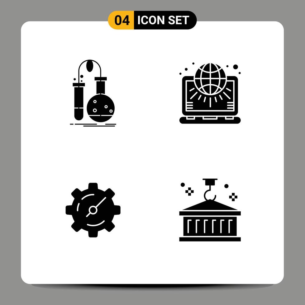 Universal Icon Symbols Group of 4 Modern Solid Glyphs of testing marketing lab net setting Editable Vector Design Elements