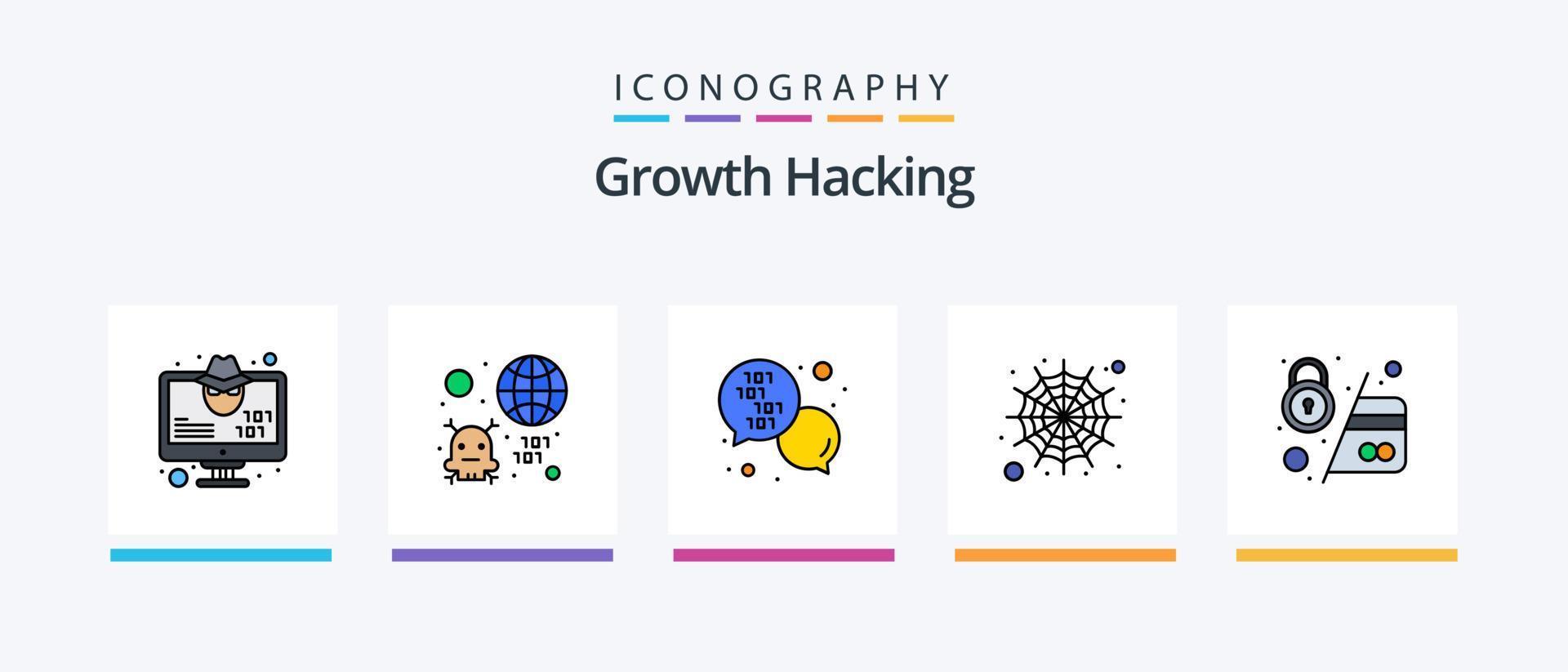 la línea de piratería llenó el paquete de 5 iconos, incluida la seguridad. advertencia. objetivo. desbloquear. cerrar. diseño de iconos creativos vector