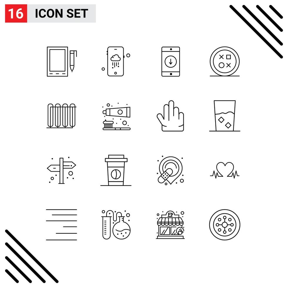 Pack of 16 creative Outlines of battery round mobile development cross Editable Vector Design Elements