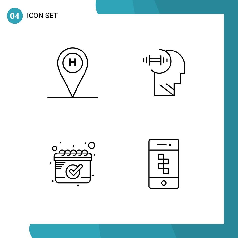 Mobile Interface Line Set of 4 Pictograms of beach date location daubbell application Editable Vector Design Elements