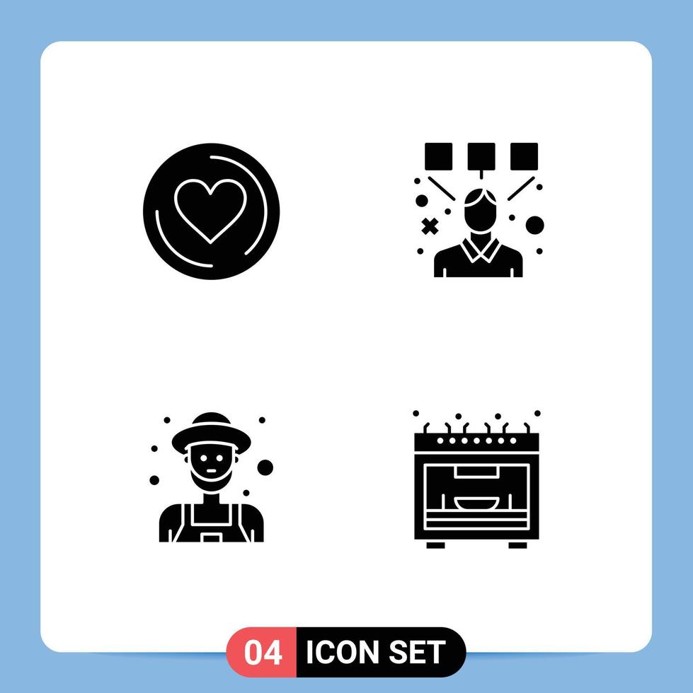 Pack of 4 creative Solid Glyphs of heart man designing designer kitchen Editable Vector Design Elements