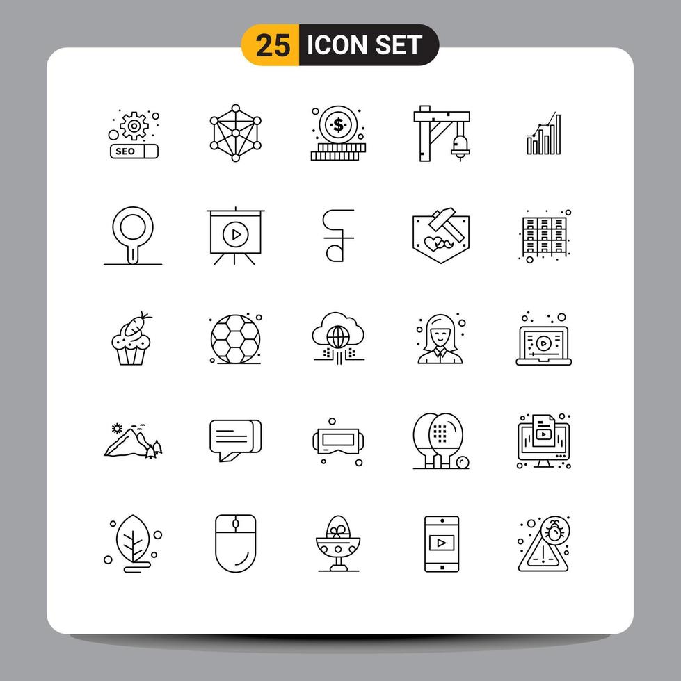 User Interface Pack of 25 Basic Lines of diagram analytics shopping graph train Editable Vector Design Elements