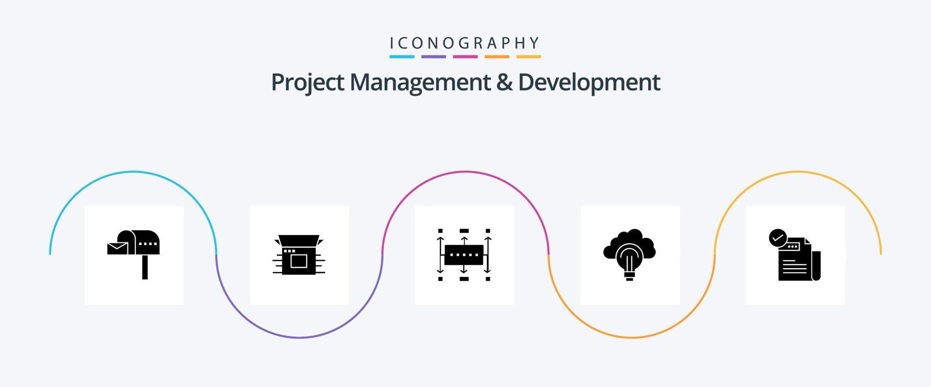 paquete de iconos de glifo 5 de gestión y desarrollo de proyectos que incluye el enfoque. ligero. lanzamiento. idea. moderno vector