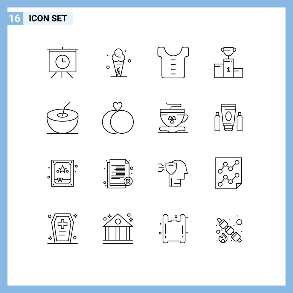 Modern Set of 16 Outlines Pictograph of marriage coconut clothes goblet champion Editable Vector Design Elements