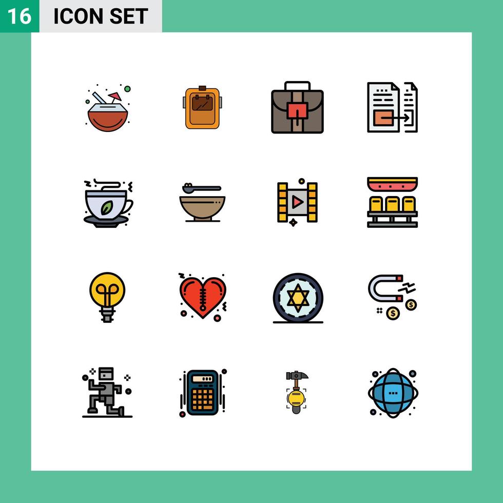 Universal Icon Symbols Group of 16 Modern Flat Color Filled Lines of tea file headgear document account Editable Creative Vector Design Elements