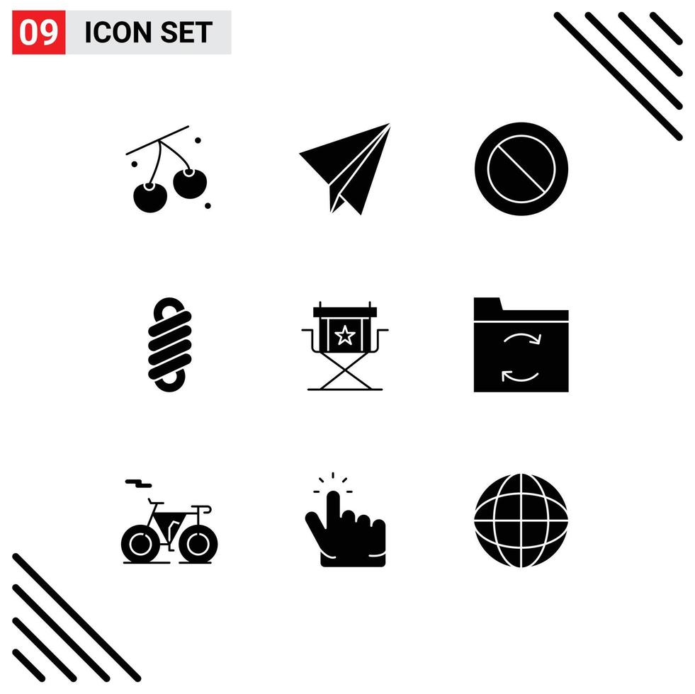 Solid Glyph Pack of 9 Universal Symbols of television movies basic director coil Editable Vector Design Elements