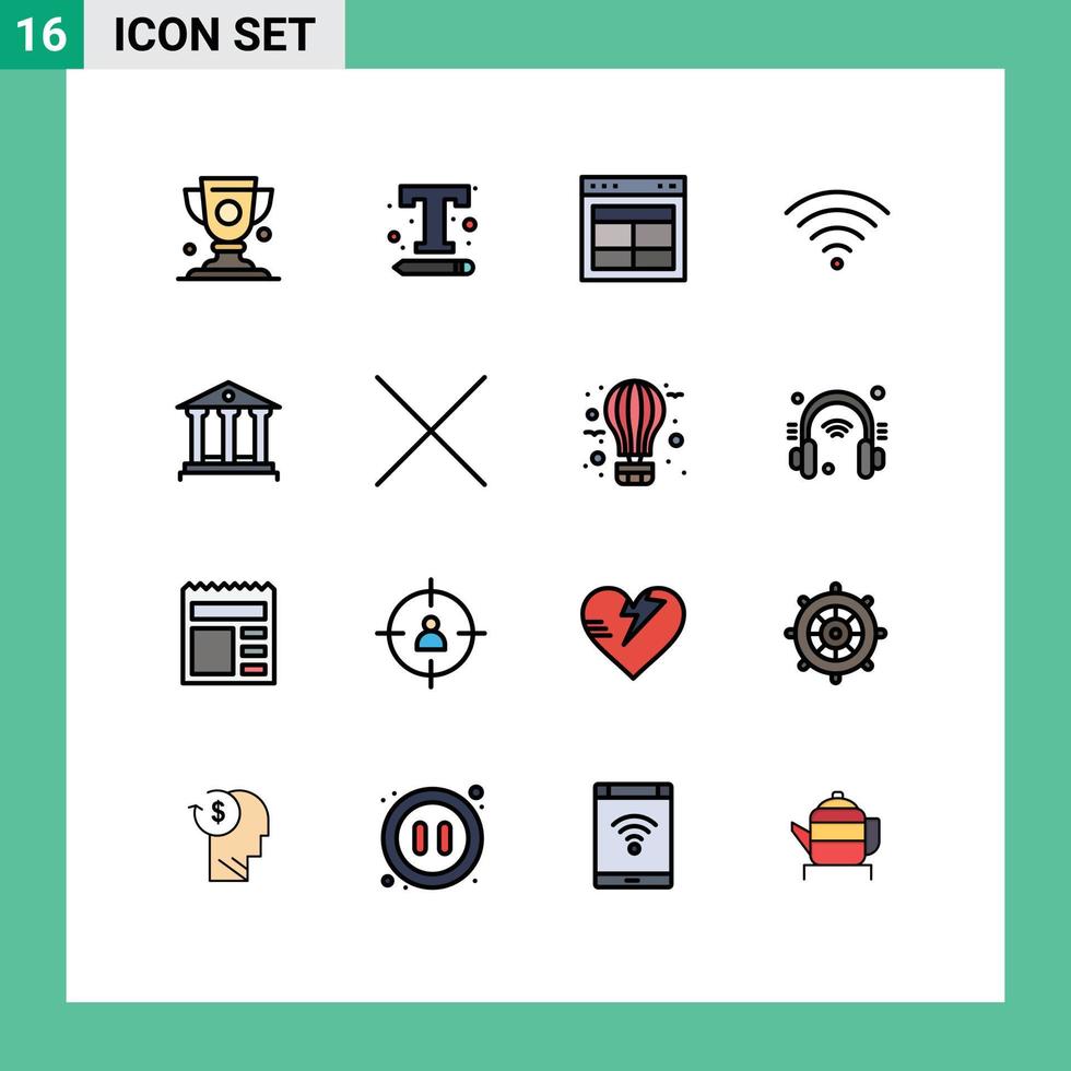 Universal Icon Symbols Group of 16 Modern Flat Color Filled Lines of bank signal web connection text Editable Creative Vector Design Elements