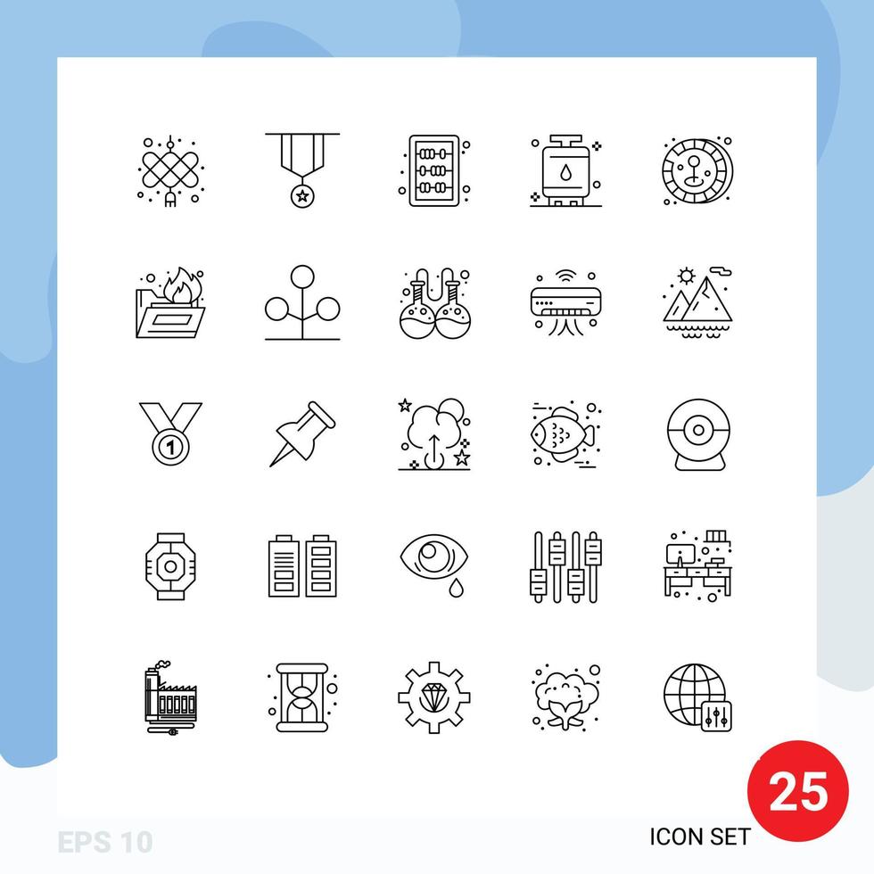 Pictogram Set of 25 Simple Lines of coin power abacus gas cook Editable Vector Design Elements