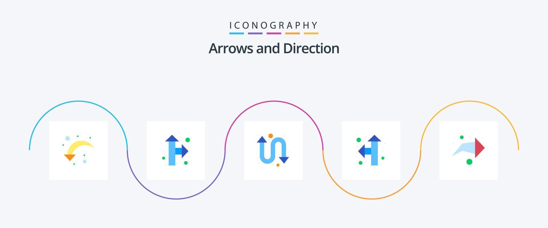 paquete de iconos de flecha plana 5 que incluye. dirección. repetir. derecho. arriba a la izquierda vector