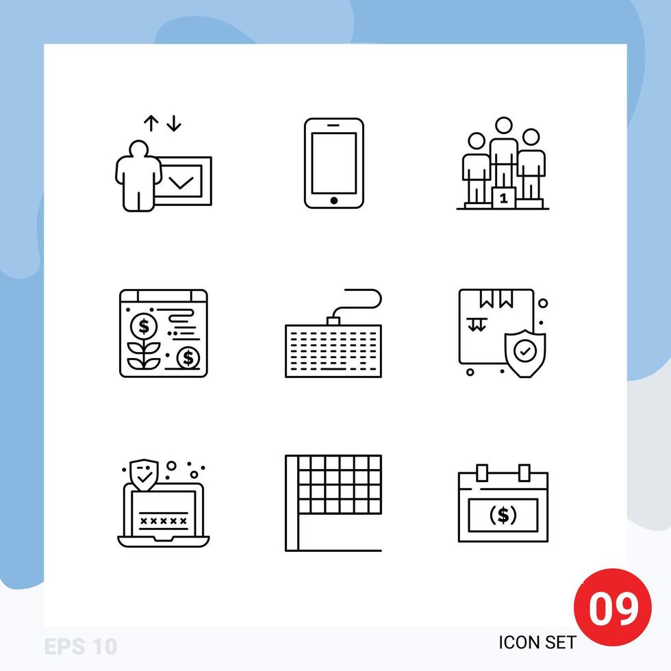 Set of 9 Commercial Outlines pack for type keyboard pedestal hardware dollar Editable Vector Design Elements