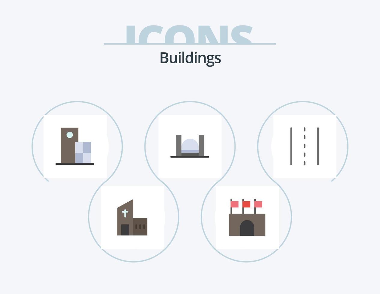 Buildings Flat Icon Pack 5 Icon Design. harbor. bridge. sports. structure. clock vector