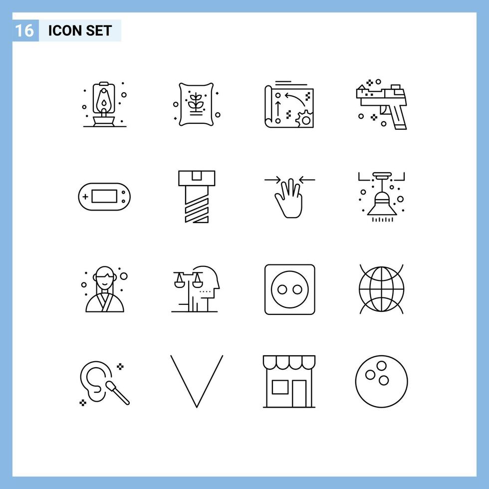 Set of 16 Commercial Outlines pack for games weapons automation pistol firearm Editable Vector Design Elements