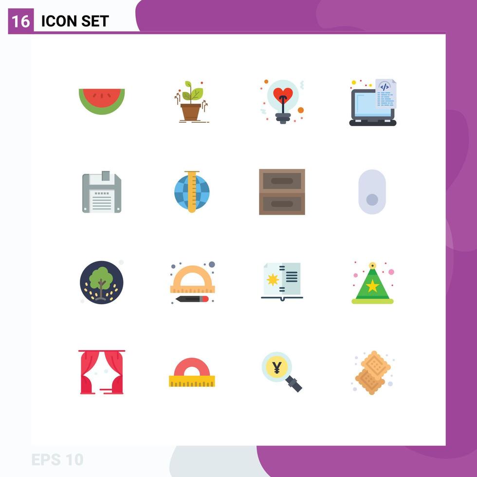 Pictogram Set of 16 Simple Flat Colors of slice love grow light device Editable Pack of Creative Vector Design Elements
