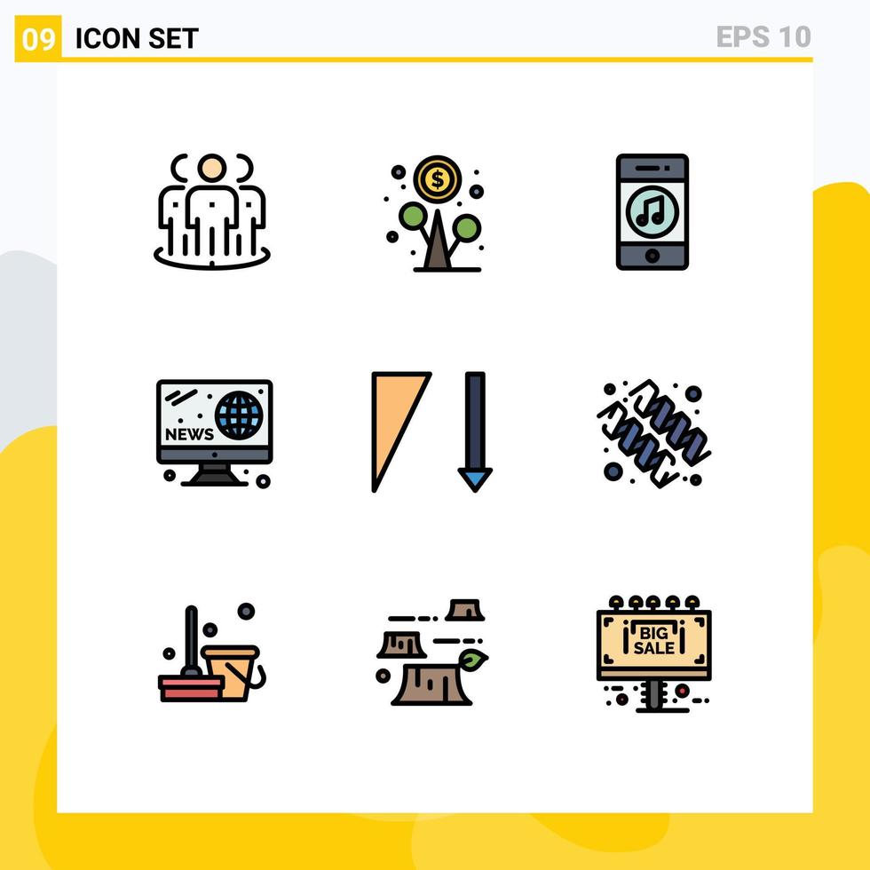 9 User Interface Filledline Flat Color Pack of modern Signs and Symbols of screen hobby money hobbies player Editable Vector Design Elements