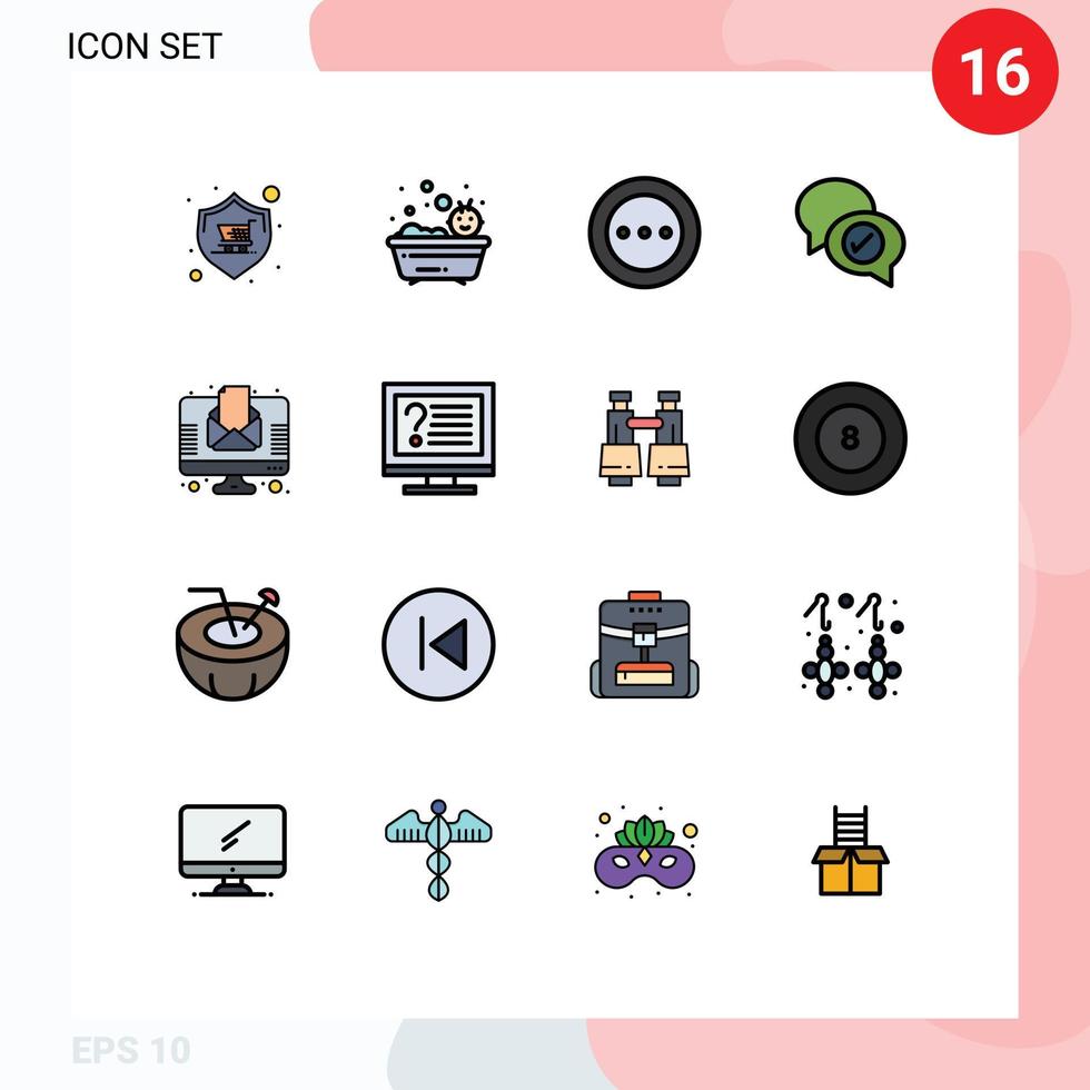 16 User Interface Flat Color Filled Line Pack of modern Signs and Symbols of chatting business shower chat order Editable Creative Vector Design Elements