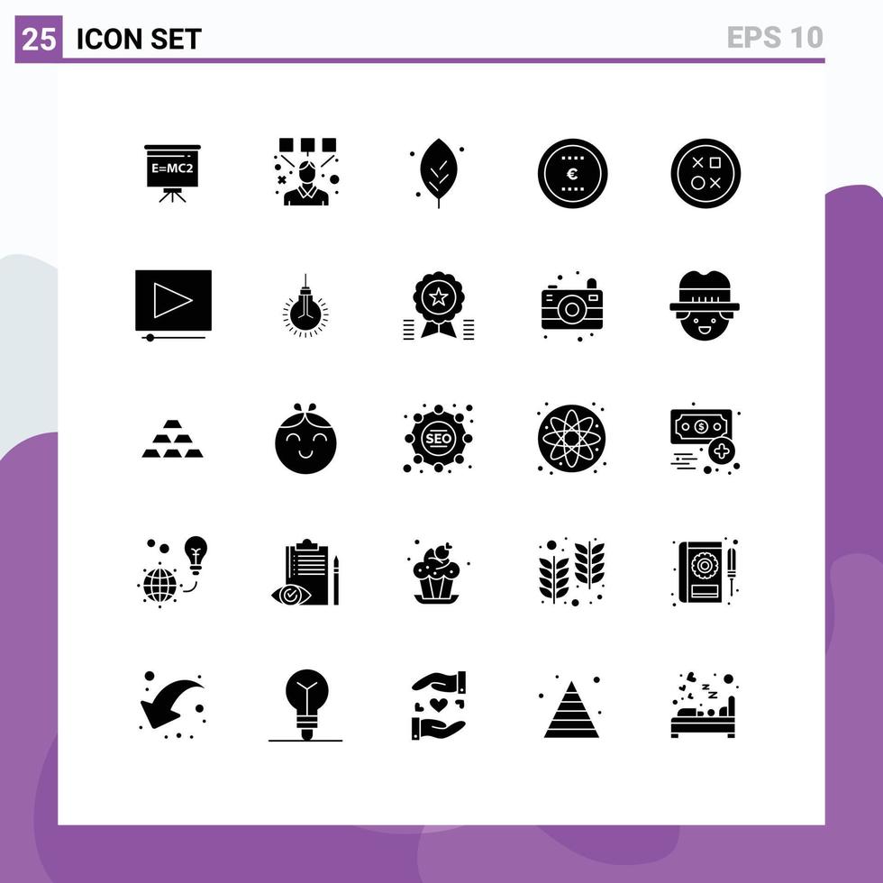 grupo de 25 signos y símbolos de glifos sólidos para elementos de diseño de vectores editables de negocios de dinero de ecología de oficina de diseño