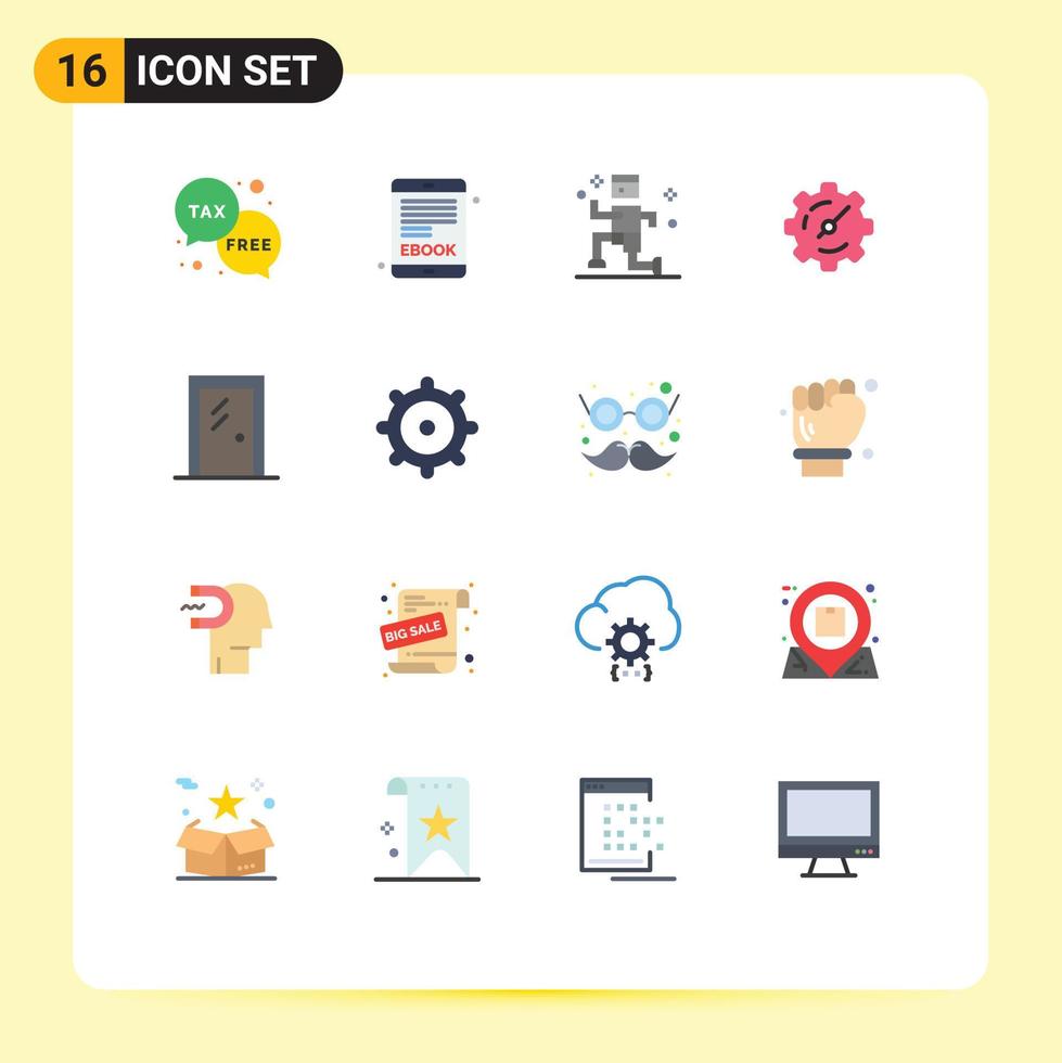 16 Universal Flat Color Signs Symbols of duty jogging money electronic book gear Editable Pack of Creative Vector Design Elements