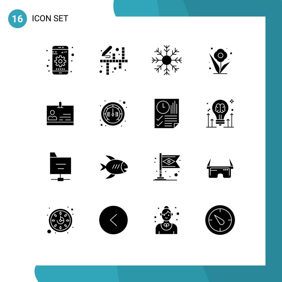 Editable Vector Line Pack of 16 Simple Solid Glyphs of id rose cold plant winter Editable Vector Design Elements