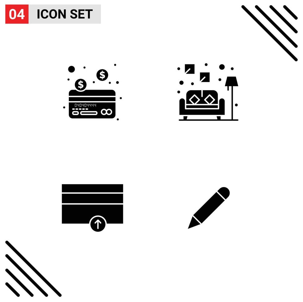 Set of 4 Modern UI Icons Symbols Signs for card up couch finance study Editable Vector Design Elements