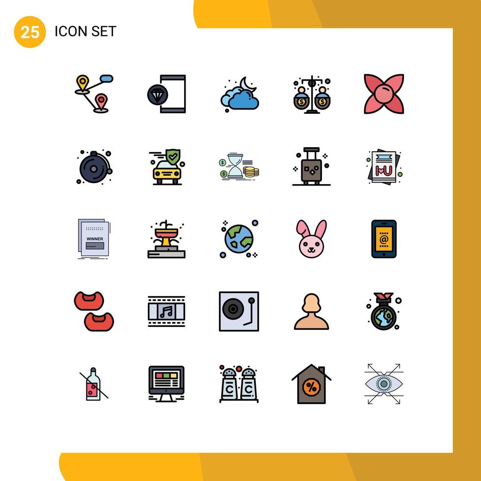 25 Universal Filled line Flat Color Signs Symbols of bloom funding cloud fund budget Editable Vector Design Elements