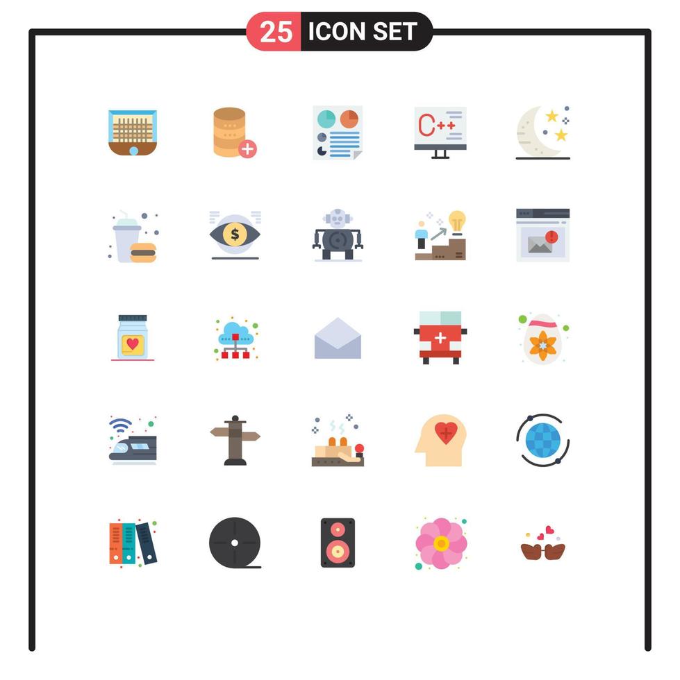 User Interface Pack of 25 Basic Flat Colors of develop coding storage two page Editable Vector Design Elements