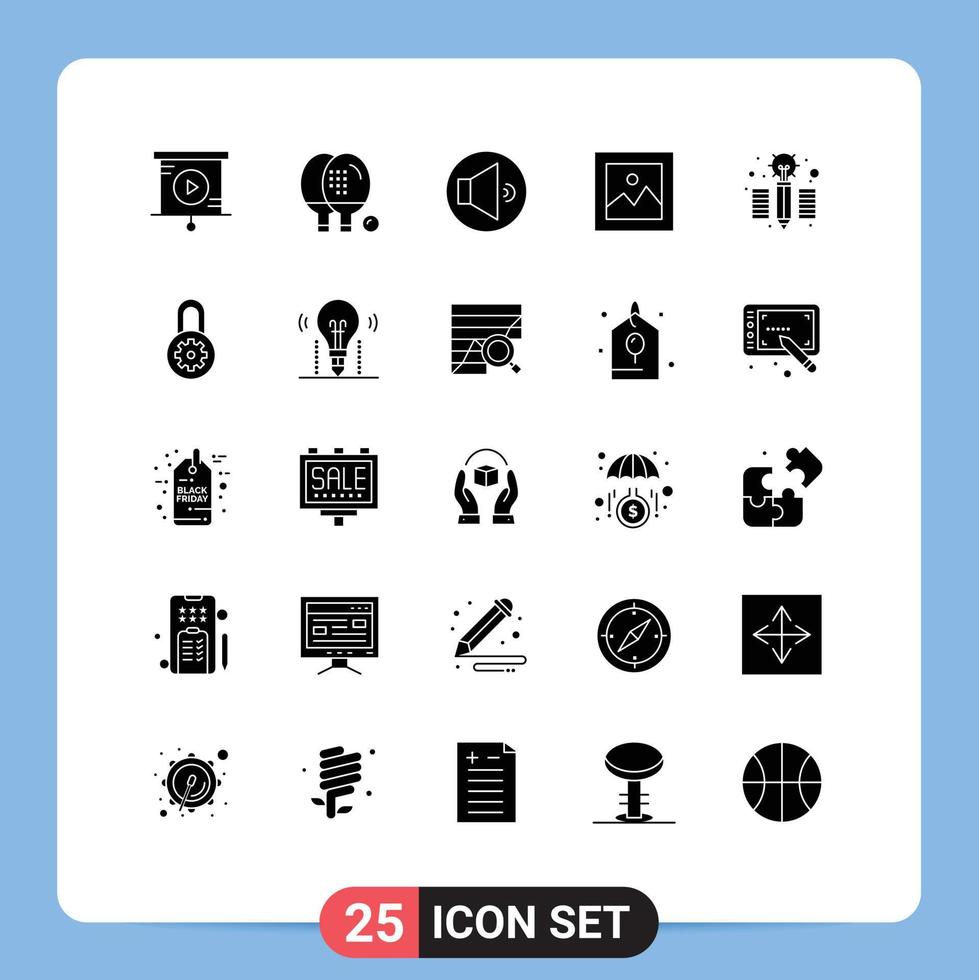 Set of 25 Modern UI Icons Symbols Signs for pencil creative sound gallery money Editable Vector Design Elements