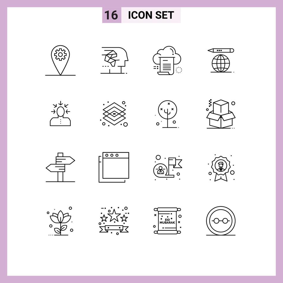 16 Universal Outline Signs Symbols of choosing pencil file education globe computing Editable Vector Design Elements