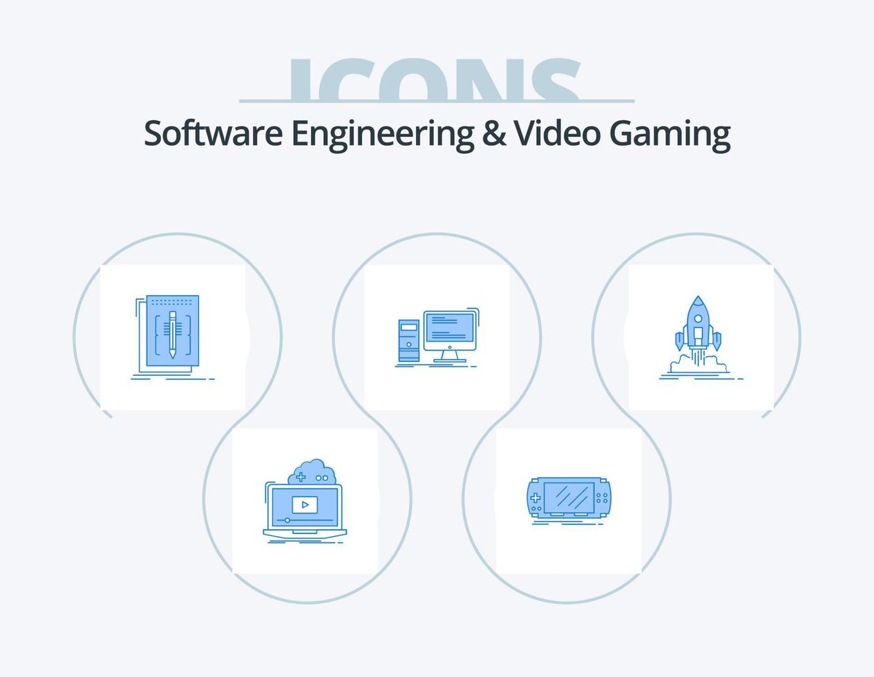 Software Engineering And Video Gaming Blue Icon Pack 5 Icon Design. gaming. computer. gaming. program. editor vector