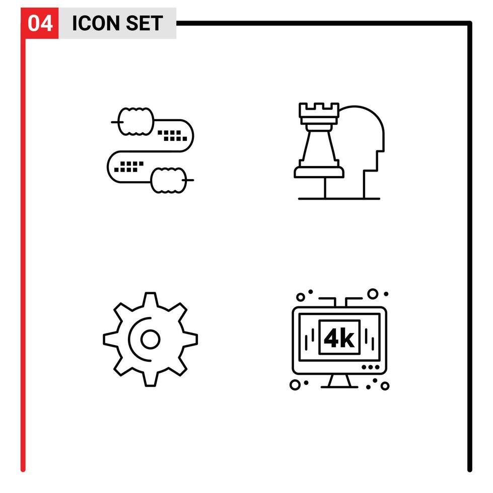 Line Pack of 4 Universal Symbols of cable gear capacitors modern teeth Editable Vector Design Elements