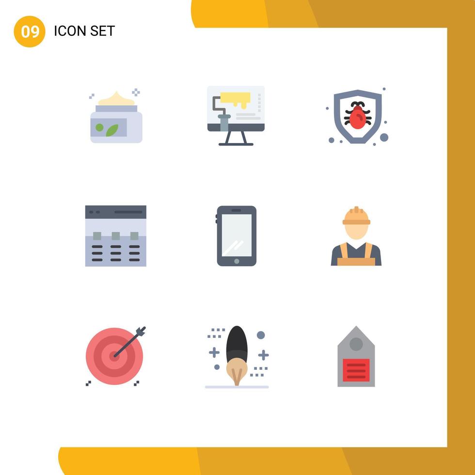 Group of 9 Flat Colors Signs and Symbols for phone image tool hero communication Editable Vector Design Elements