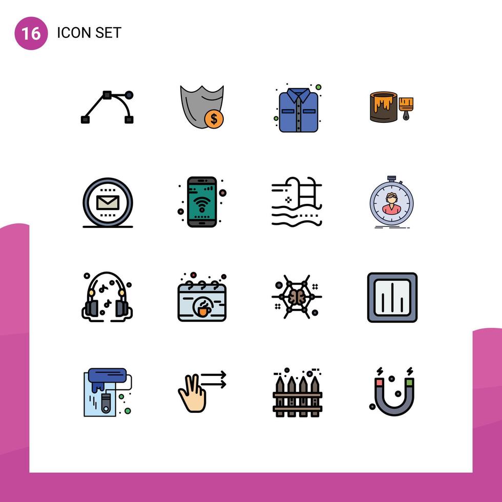 Stock Vector Icon Pack of 16 Line Signs and Symbols for email painting dollar paint brush Editable Creative Vector Design Elements