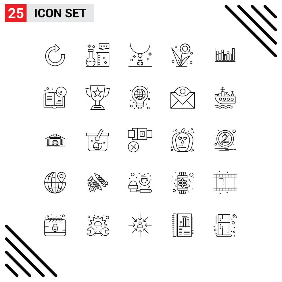 User Interface Pack of 25 Basic Lines of spring flower cross floral necklace Editable Vector Design Elements