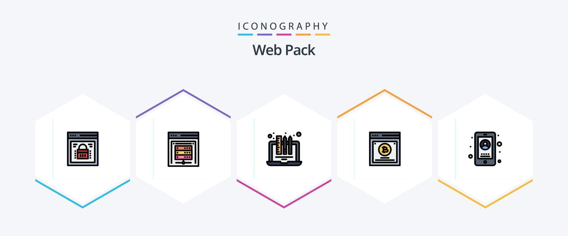 Web Pack 25 FilledLine icon pack including split testing. comparing. data storage. testing. laptop vector