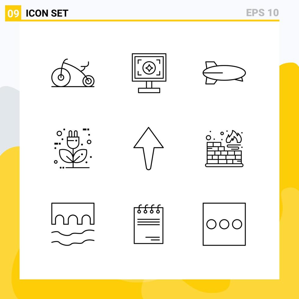 Set of 9 Vector Outlines on Grid for up energy plane ecology charger Editable Vector Design Elements