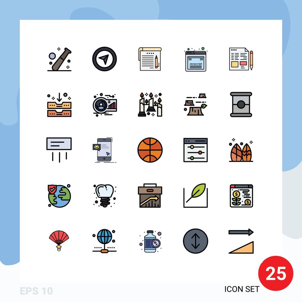 Editable Vector Line Pack of 25 Simple Filled line Flat Colors of text web student javascript design Editable Vector Design Elements